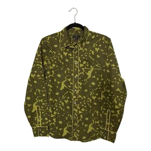 J Crew Womens NWT Camo Flowers Button Up Piped Shirt Sz L Green AA16 - Picture 3 of 9